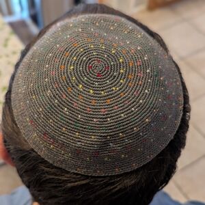 Hand Crafted Grey Multicolor Kippah with Unique Design